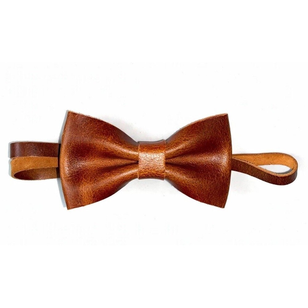 Brown Leather Bow Tie Handmade Western Rustic Wedding Groom Groomsmen